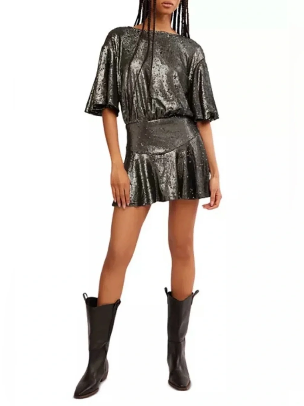 Free People Metallic Sequin Mini Skirt in Black